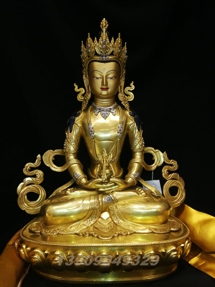 Nepal artisanal Tantra Buddha 50cm Gilding and Silver Shika Architecture Longevity Buddha Exclusive Product