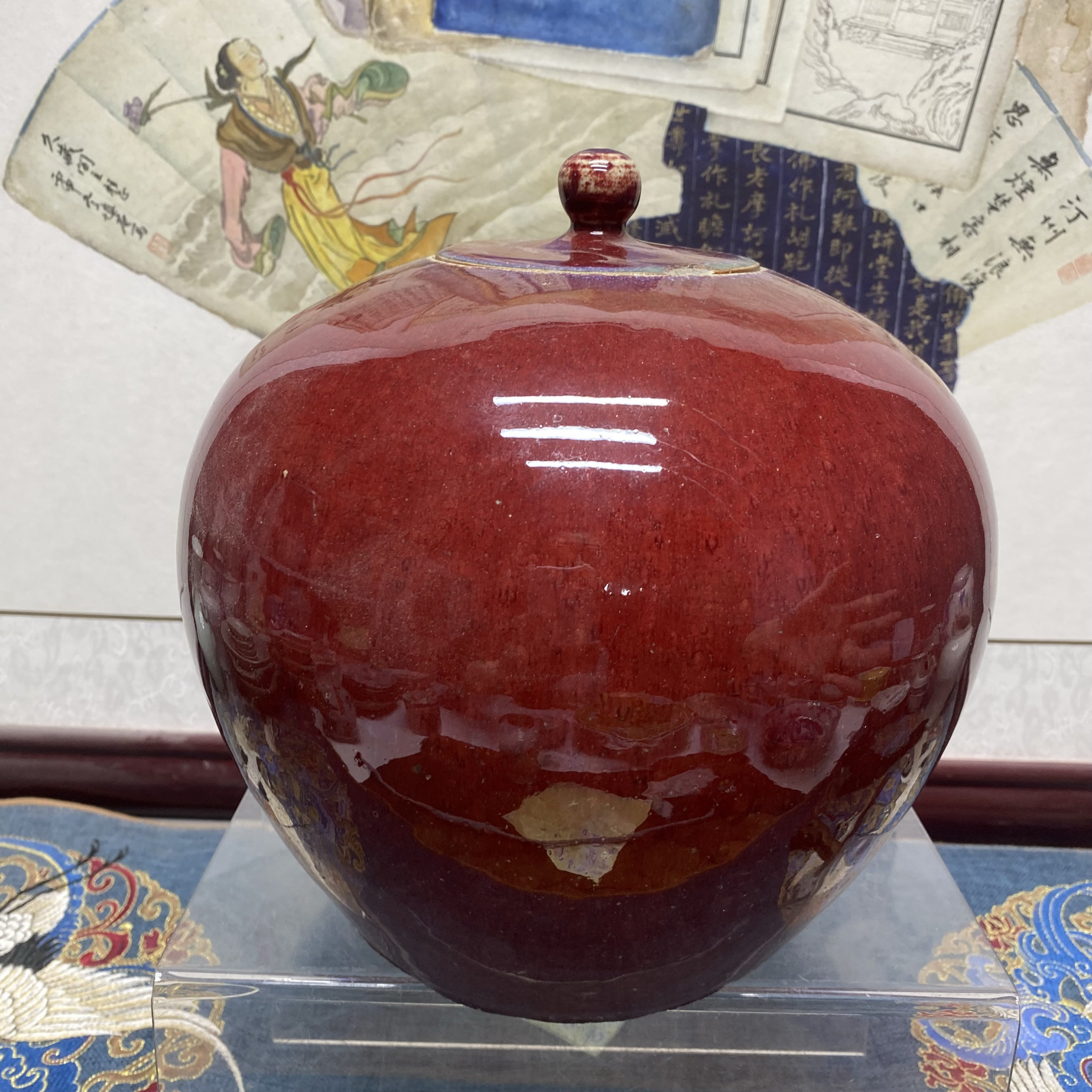清乾隆祭红釉西瓜罐28，古玩瓷器，古董收藏