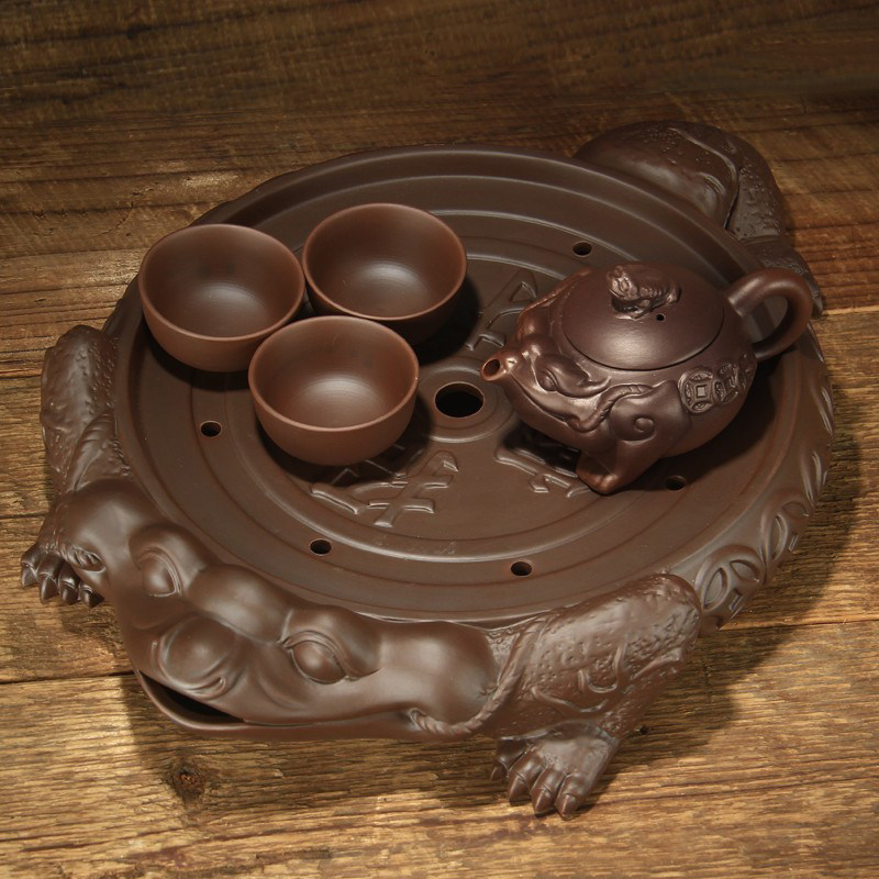 Enlarge Number of Purple Sand Tea Trays for toads Home 10-inch Ceramic Gongfu Tea Dry Bubble Table Water Storage Base