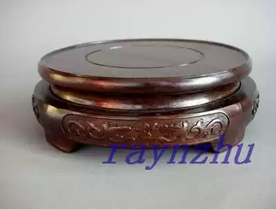 Round base Black Azusa wood carving fish tank base Vase Bonsai solid wood strange stone Buddha statue base decoration