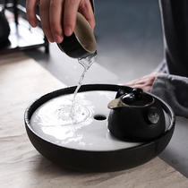 Black and white coarse pottery tea tray ceramic mini water storage household tea set round pot bearing small dry bubble tea table drainage tea Sea