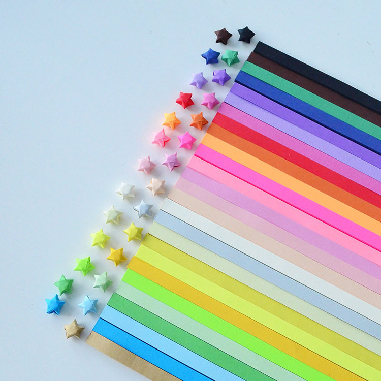 Solid color star paper folding lucky star star paper long origami wishing star paper shoot 2 free glass bottles