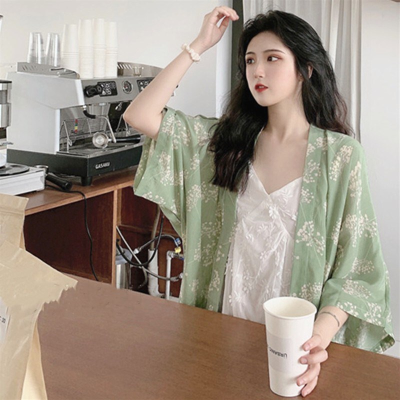 Vintage Floral Shawl Jacket for Women, Summer Thin Long-Sleeved Chiffon Top, Cardigan, Women's Outerwear, Sun Protection Shirt