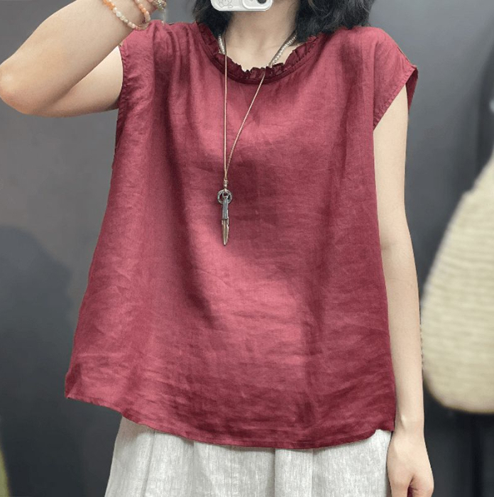 Thin Flutter-Sleeve Vest Shirt, Summer Loose Fit, Slimming, Elegant, Age-Reducing, Ruffled Collar, Mom's Casual Top Thin Flutter-Sleeve Vest Shirt, Summer Loose Fit, Slimming, Elegant, Age-Reducing, Ruffled Collar, Mom's Casual Top