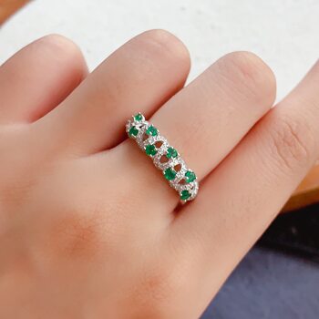 S925 silver inlaid natural emerald ring, main stone size 2.5mm live exquisite emerald row ring
