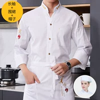 Белый лонгслив, фартук, шапка