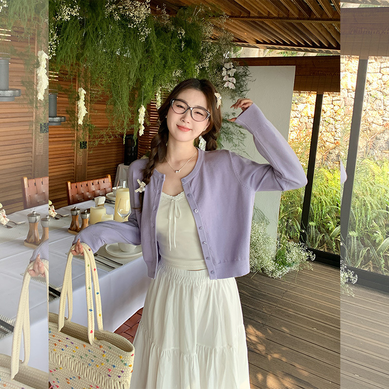 Tianmi Zhou Purple Cardigan with Camisole Outerwear for Women 2026 New Autumn Outfit Knit Sweater Top