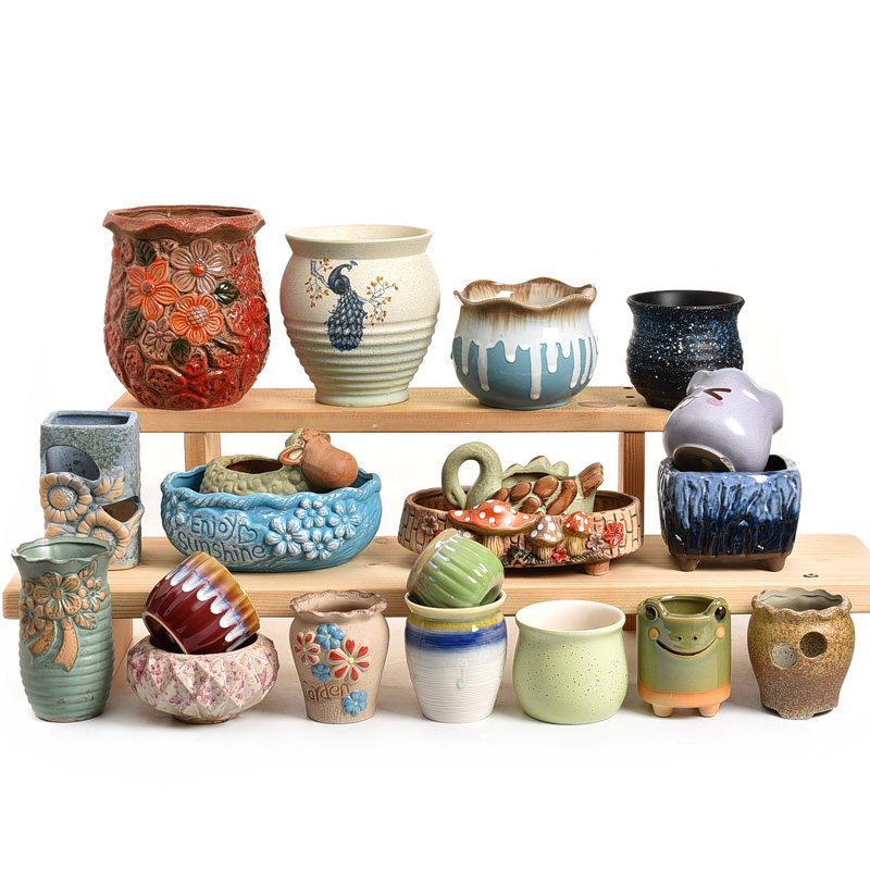 Multi-meat creative parquet Home large flower pot ceramic special price clear cabin coarse pottery and breathable large diameter large potted plant