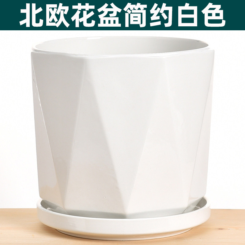 Large flower pot ceramic simple pure white Nordic special clearance with tray personality household green lola chlorophyll