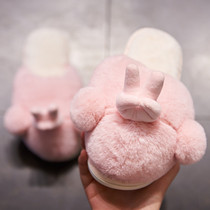 Cotton slippers female winter indoor non-slip home home warm thick bottom couple Big Head male home cute cartoon shoes