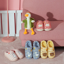 Baotou cotton slippers female cute home indoor plush strawberry couple warm thick bottom non-slip home winter