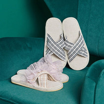 Lace couple linen slippers home non-slip summer cotton linen sandals indoor home for men and women wear ins tide