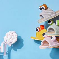 Cute linen slippers cartoon children baby parent-child slippers couple home cotton linen drag