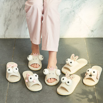 Cute cartoon indoor sandalto female household children cotton home shoes male couple linen slippers frog summer