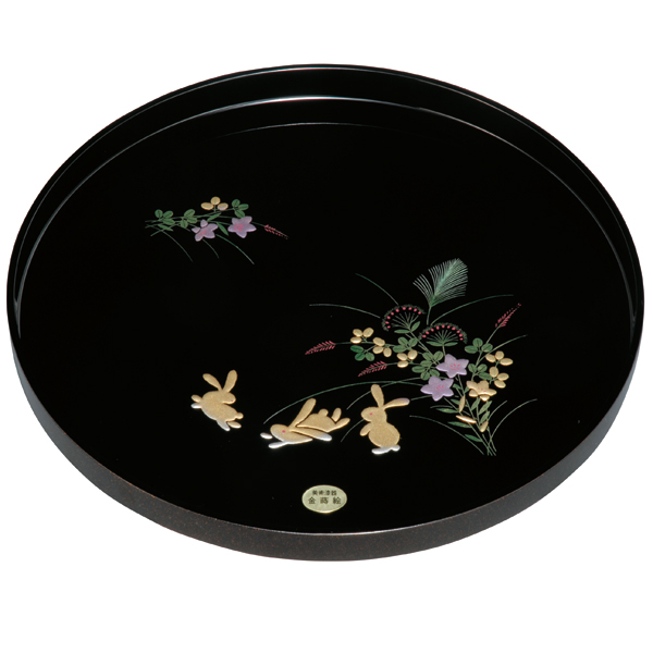 Japanese Sakura Flowers and Rabbit Resin Lacquerware Round Small Rectangle Large Tea Set Tray Tea Tray