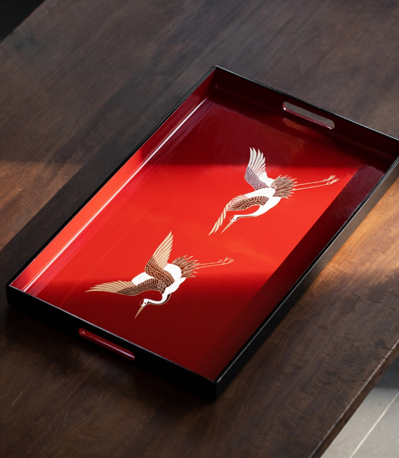 Japan Imported Mountain Furniture Lacquerware Zhu Plume Tea Tray Day Style Home Tea Set Rectangular Refreshment Tray Lacquer Pan Gift