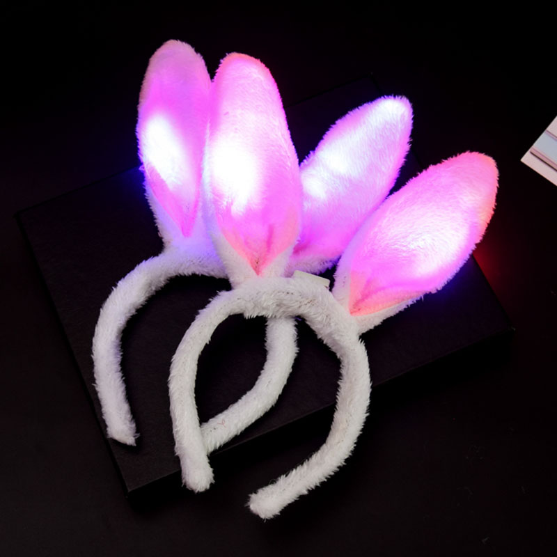 Luminous plush rabbit ear hair hoop pink rabbit headgear flashing children hair hoop stall toy batch