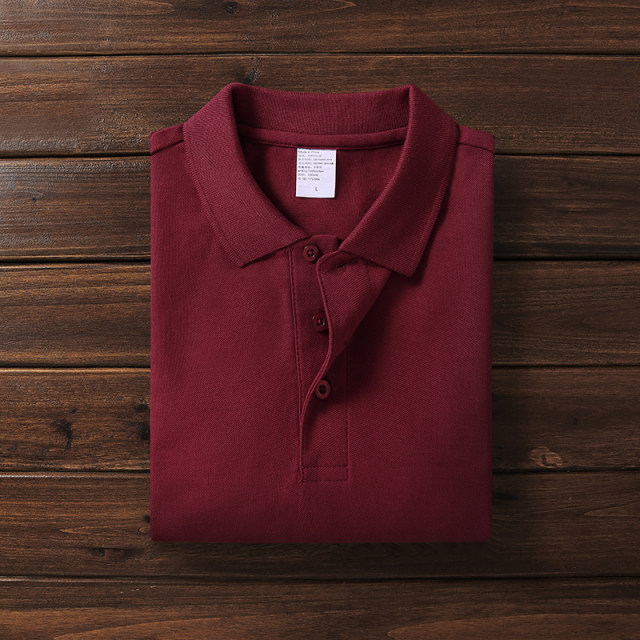 Summer pure cotton POLO shirt short-sleeved business men and women casual lapel collar trendy slit burgundy long-sleeved T-shirt