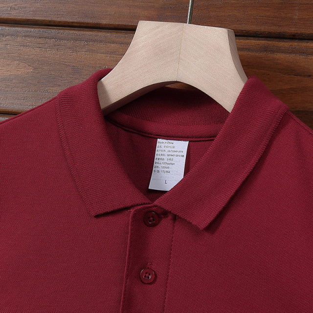 Summer pure cotton POLO shirt short-sleeved business men and women casual lapel collar trendy slit burgundy long-sleeved T-shirt