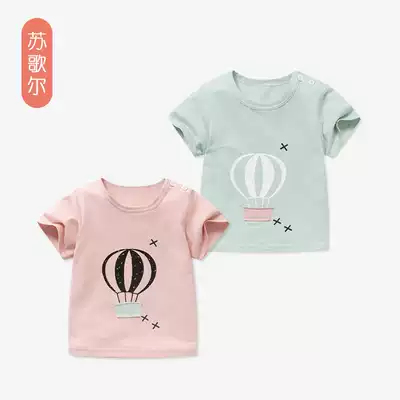 Infant summer baby Summer short sleeve T-shirt boys and girls summer shoulder open hot air balloon summer thin breathable