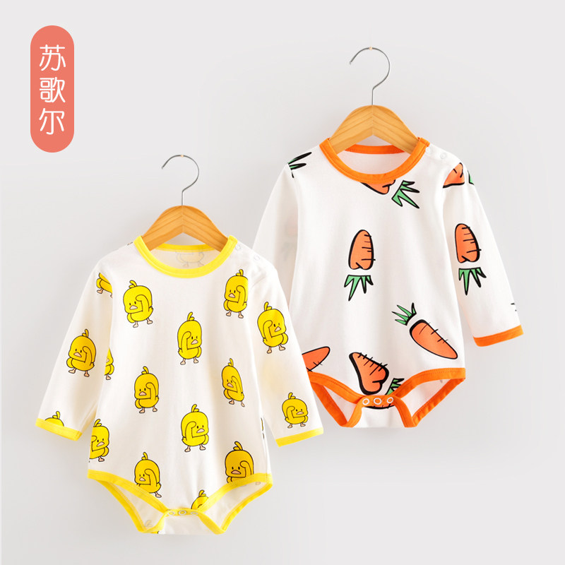 Infant autumn baby long sleeve triangle climbing suit baby cotton shirt Net Red Belly Belly bag dress cute