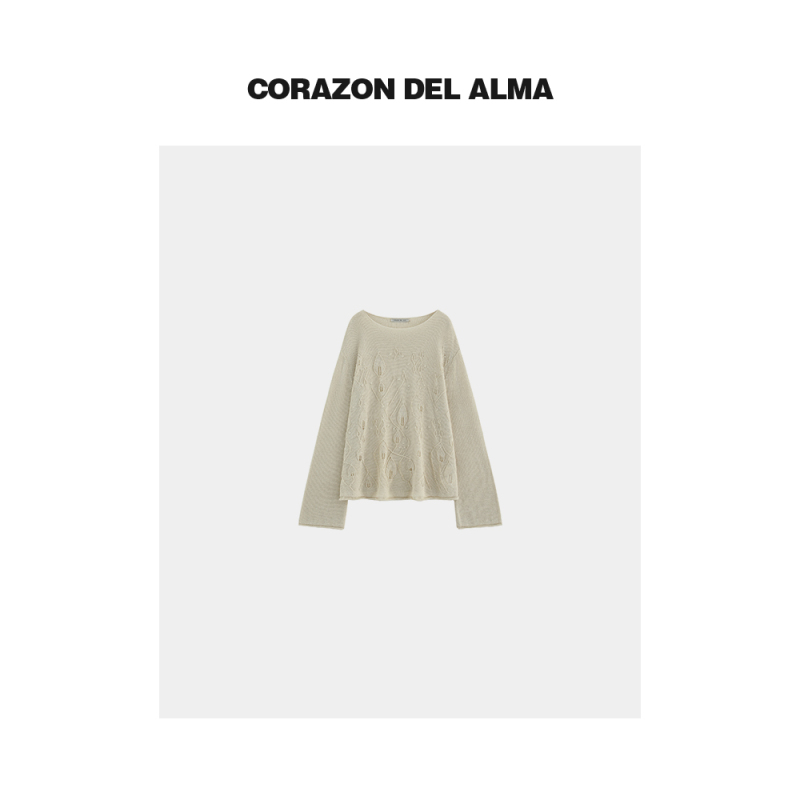 【Linghua】Dry and Cool-Feeling Washi Cotton Yarn with Three-Dimensional Floral Jacquard Hollow-Out Design Woolen Top-Ss77