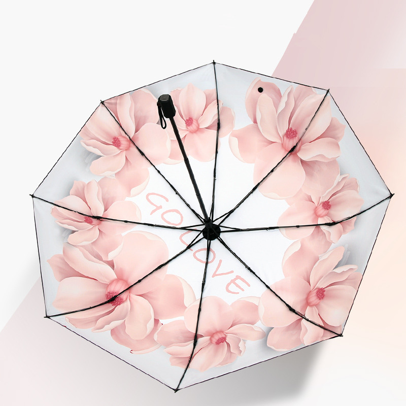 Rose mini umbrella sunny and rain-use female black glue folding umbrella anti-UV shading beach umbrella 5-fold umbrella pocket umbrella