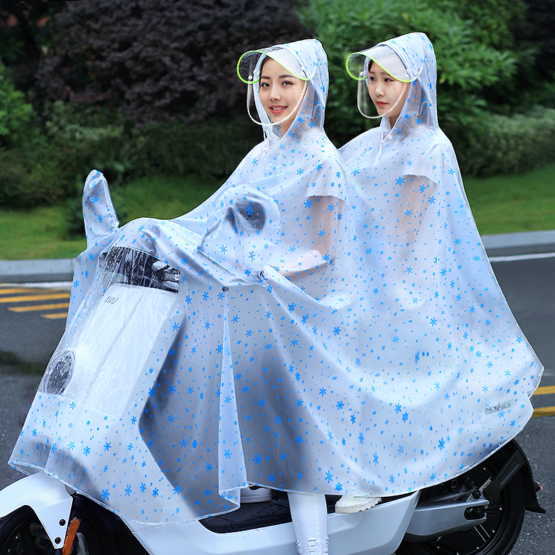 Taiwan bell double transparent raincoat adult female electric car battery car locomotive cycling men increase thickening mother and child