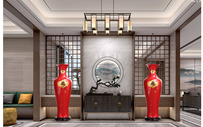 Jingdezhen ceramics big red peony ground vase a thriving business hotel opening taking