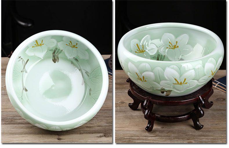 Jingdezhen ceramics aquarium hand - made sitting room desktop furnishing articles turtle tank goldfish bowl lotus lotus basin