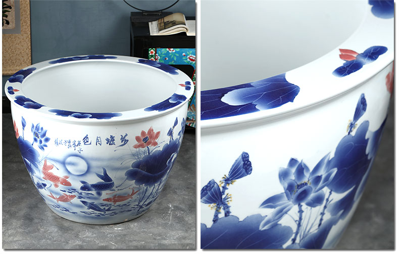 Jingdezhen ceramics to heavy landing fish tank water lily hydroponic bath crock cylinder town curtilage courtyard feng shui decorative furnishing articles