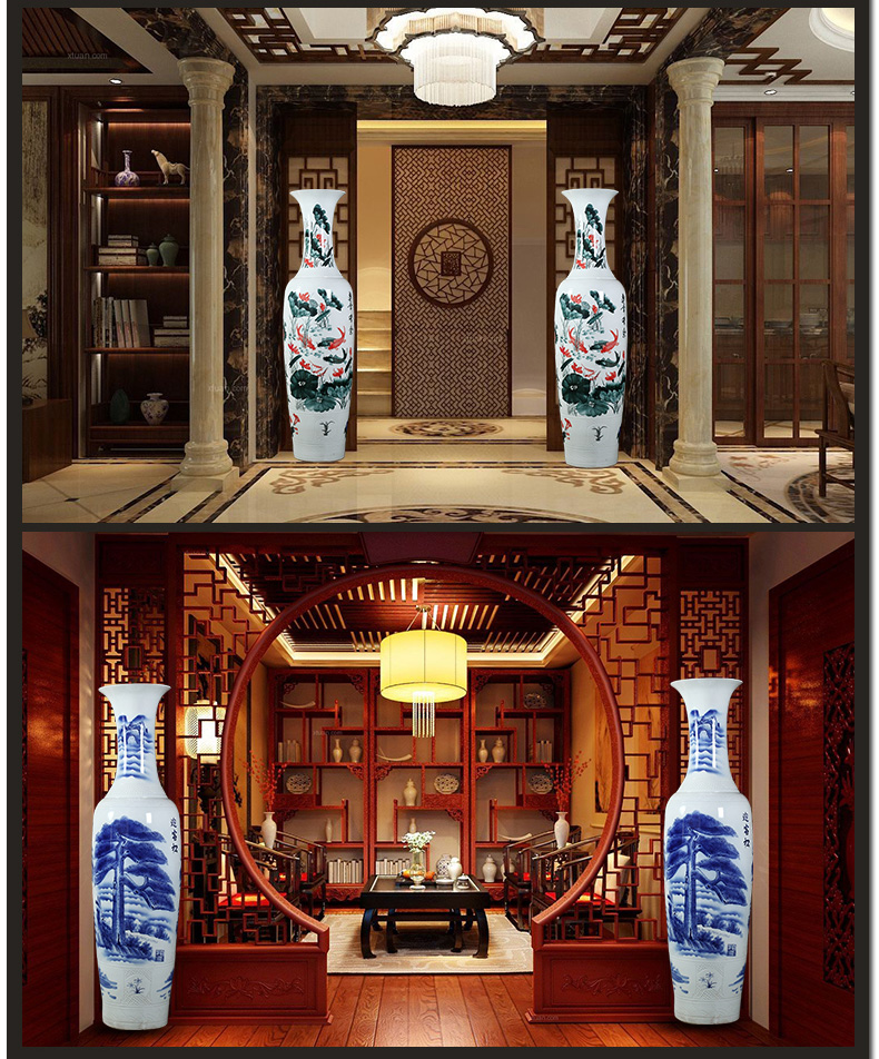 Jingdezhen ceramics super - large hand - made hotel opening gifts sitting room adornment is placed large blue and white porcelain vase