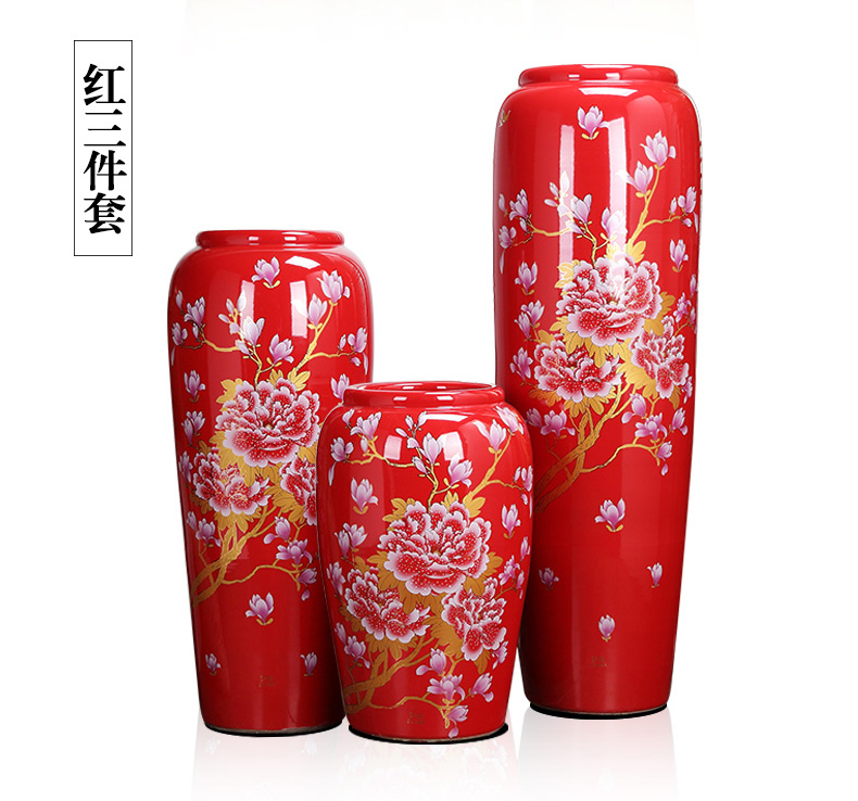 Jingdezhen ceramics 3 sets of large red vase I household housewarming gift sitting room adornment is placed