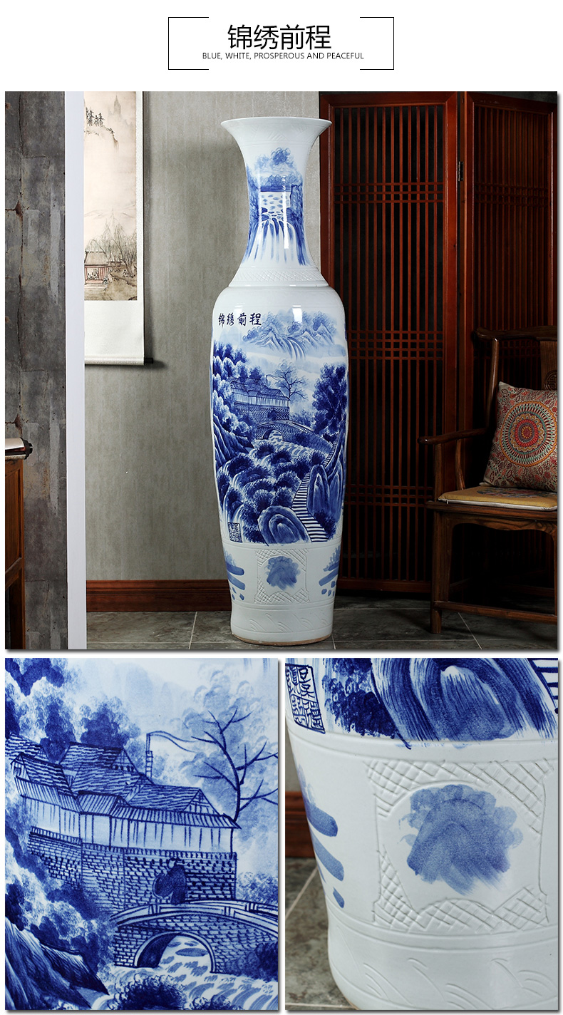 Jingdezhen ceramics super - large hand - made hotel opening gifts sitting room adornment is placed large blue and white porcelain vase