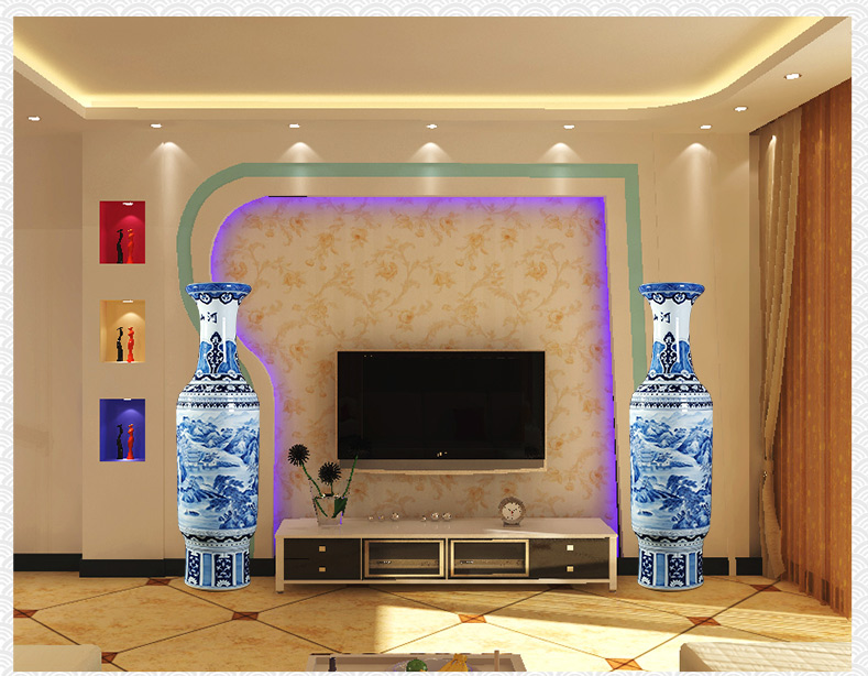 Jingdezhen blue and white landscape of large ceramic hand - made vases hall hotel opening gifts sitting room adornment is placed