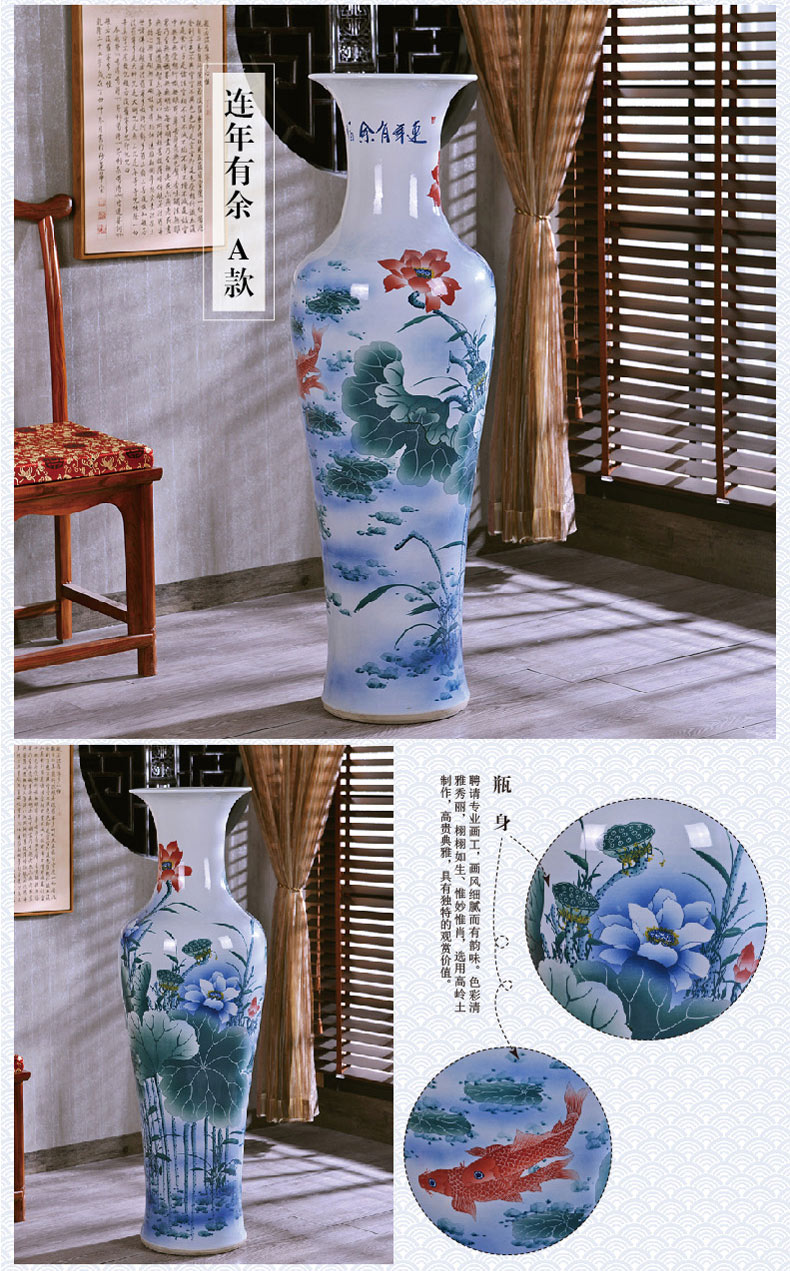 Jingdezhen hand - made wealth and auspicious landing crafts are big vase sitting room of modern ceramic vase