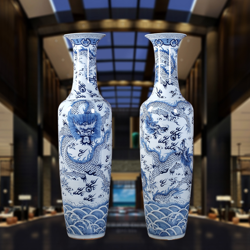 Jingdezhen ceramic hand - carved dragons landing big vase Chinese dragon ceramic vase sitting room hotel furnishing articles