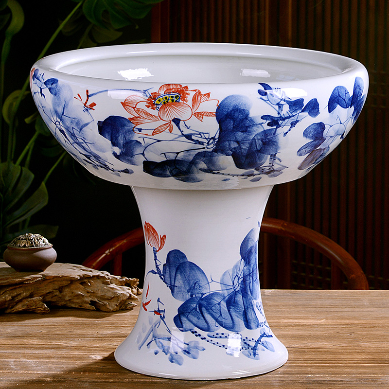 Jingdezhen ceramics ground vertical column type goldfish bowl large water lily always LianHe flowerpot carp cylinder furnishing articles in the living room
