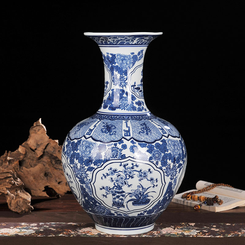 Jingdezhen ceramics guiguzi of blue and white porcelain vases, flower implement wine cabinet office decoration handicraft furnishing articles in the living room