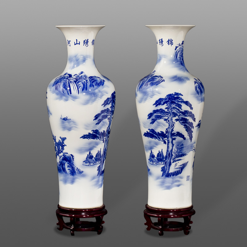 Jingdezhen blue and white vase of large sitting room hotel decoration ceramics handicraft furnishing articles