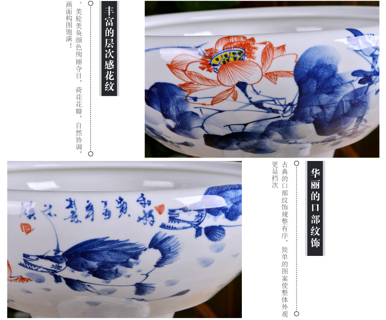 Jingdezhen ceramics ground vertical column type goldfish bowl large water lily always LianHe flowerpot carp cylinder furnishing articles in the living room