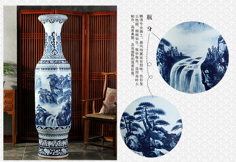 Jingdezhen blue and white landscape of large ceramic hand - made vases hall hotel opening gifts sitting room adornment is placed