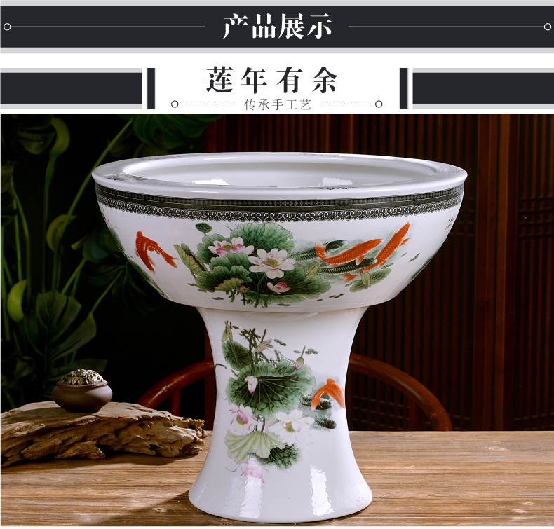 Jingdezhen ceramics ground vertical column type goldfish bowl large water lily always LianHe flowerpot carp cylinder furnishing articles in the living room