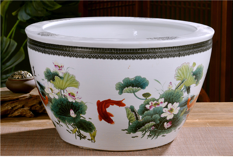 Jingdezhen ceramics large turtle cylinder water lily bowl lotus goldfish bowl bowl lotus cylinder tank sitting room furnishing articles