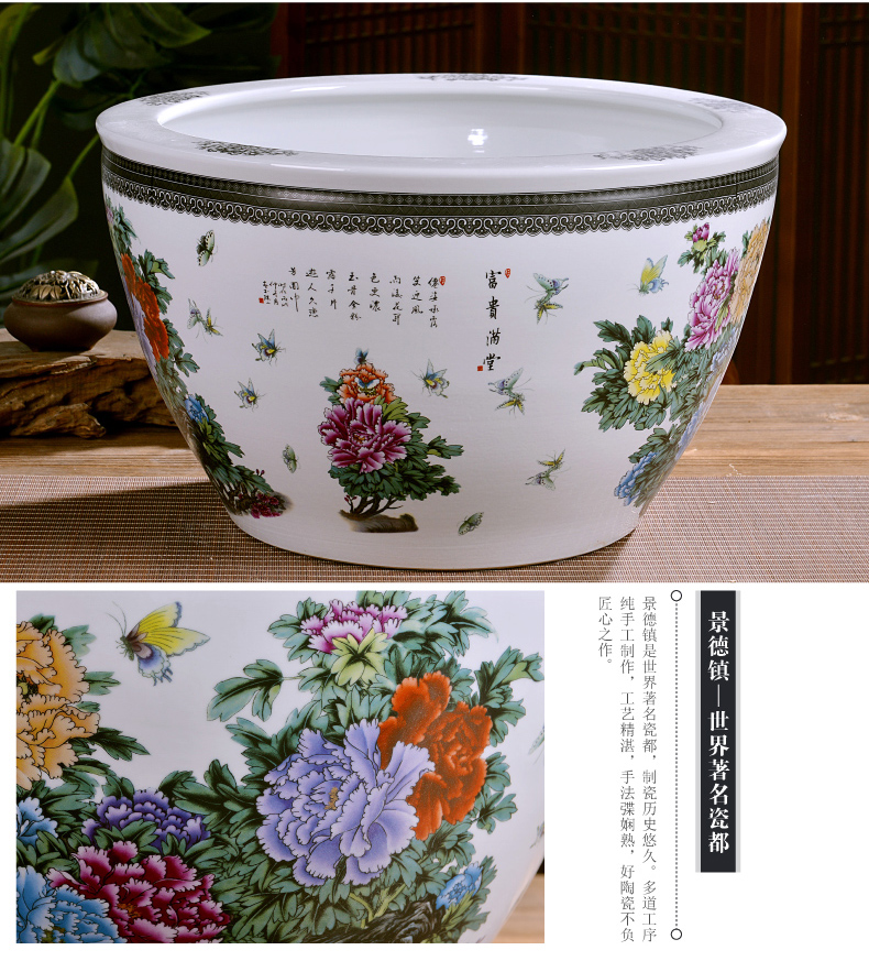 Jingdezhen ceramics large turtle cylinder water lily bowl lotus goldfish bowl bowl lotus cylinder tank sitting room furnishing articles