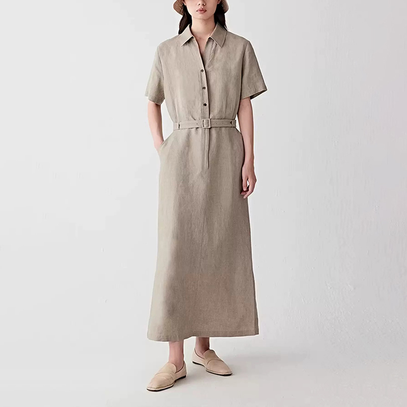 Xiaohe Women's Clothing 2026 Summer New Linen Plain Mid-Length Dress Simple Commuting Casual High-End Long Dress Xiaohe Women's Clothing 2026 Summer New Linen Plain Mid-Length Dress Simple Commuting Casual High-End Long Dress