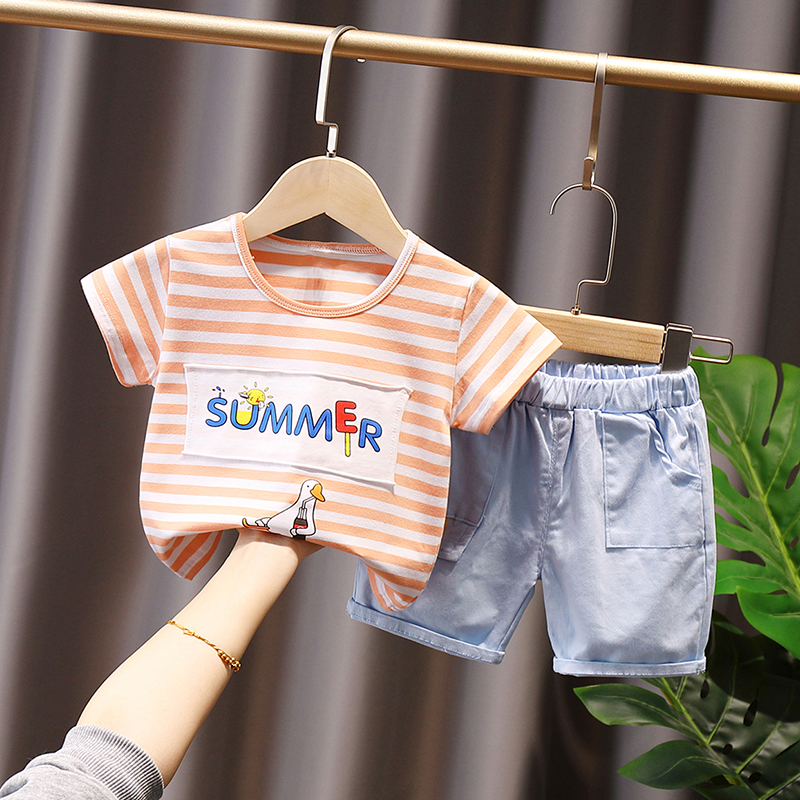 Boys and Girls Summer Set 2020 New Baby Hàn Quốc phiên bản Sóng bé sọc ngắn tay áo hai mảnh bé trai wetsuit.