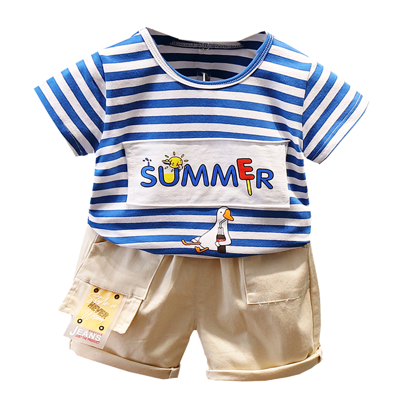 Boys and Girls Summer Set 2020 New Baby Hàn Quốc phiên bản Sóng bé sọc ngắn tay áo hai mảnh bé trai wetsuit.