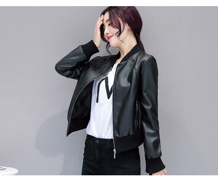 Da nhỏ phụ nữ ngắn pu leather jacket 2018 mùa xuân và mùa thu new casual đồng phục bóng chày vòng cổ áo khoác da hoang dã mỏng ao da