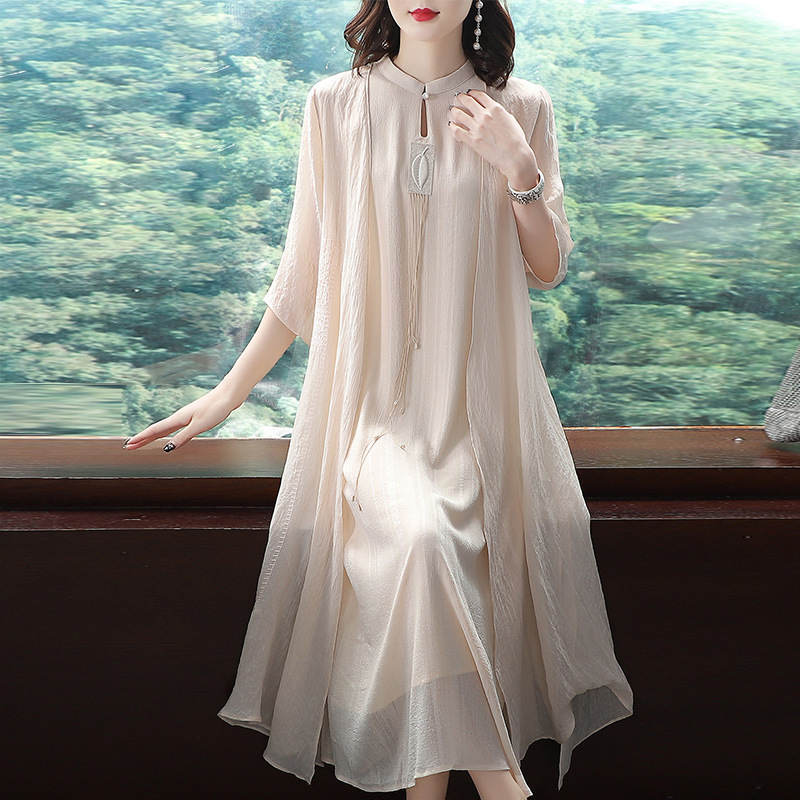 Chinese-Style Tea Art Zen Dress for Women, High-End Designer Retro Improved Cheongsam, Young Style, Plus-Size Hanfu Long Dress